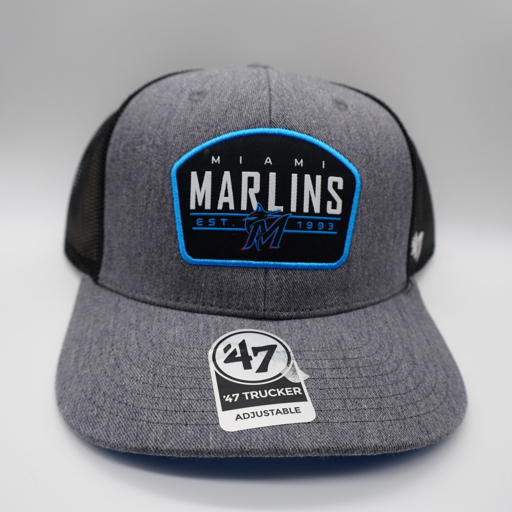 '47 Brand Miami Marlins Trucker Hat Mens OSFA Grey Black MLB Snapback Cap
